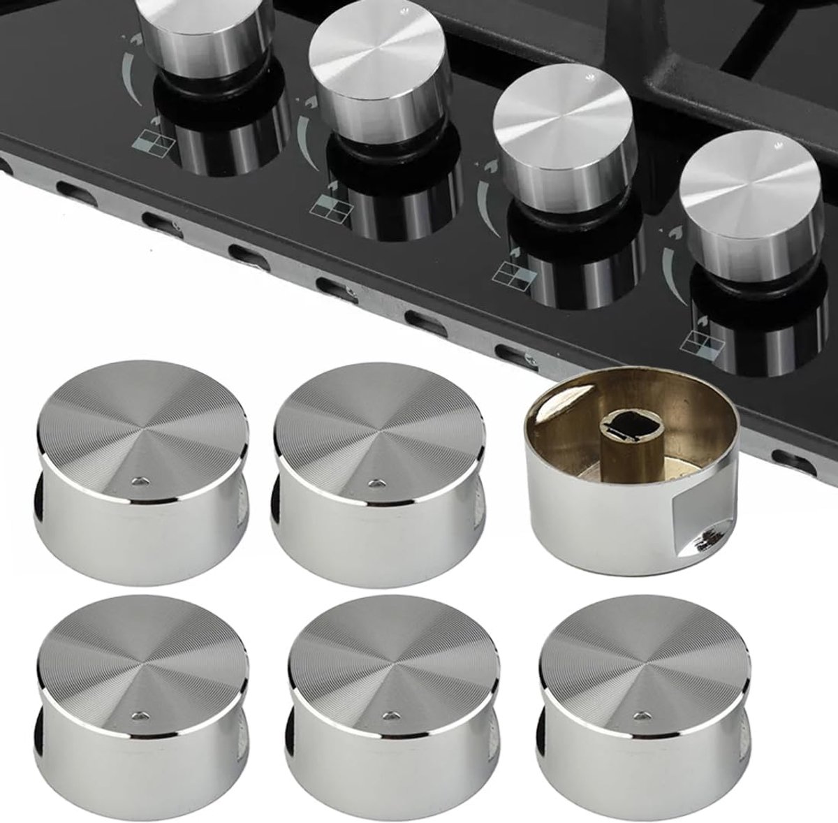 Kookplaatonderdelen en accessoires, zes ovenknoppen, 6 mm gasfornuis knoppen, geschikt voor ovens, kookplaten en kookplaten.
