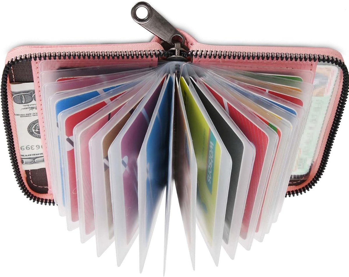 Portefeuilles voor Vrouwen Mannen Lederen 22 kaartsleuven, roze, 4.9英寸, Modern