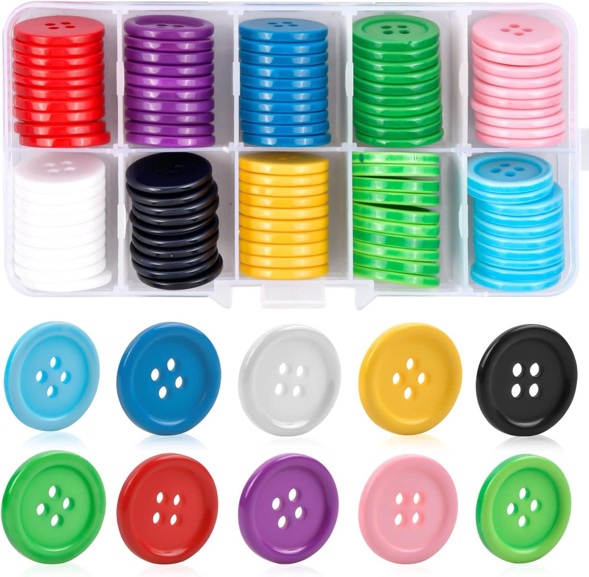 Knopen om te knutselen, kleurrijke harsknoppen, knopen, naaien, rond, knopen, kleurrijk gemengd, knopen 20 mm bont, 4 gaten knopen, plastic knopen kleurrijk wasbaar, knopen voor het naaien van babykleding (20 mm)