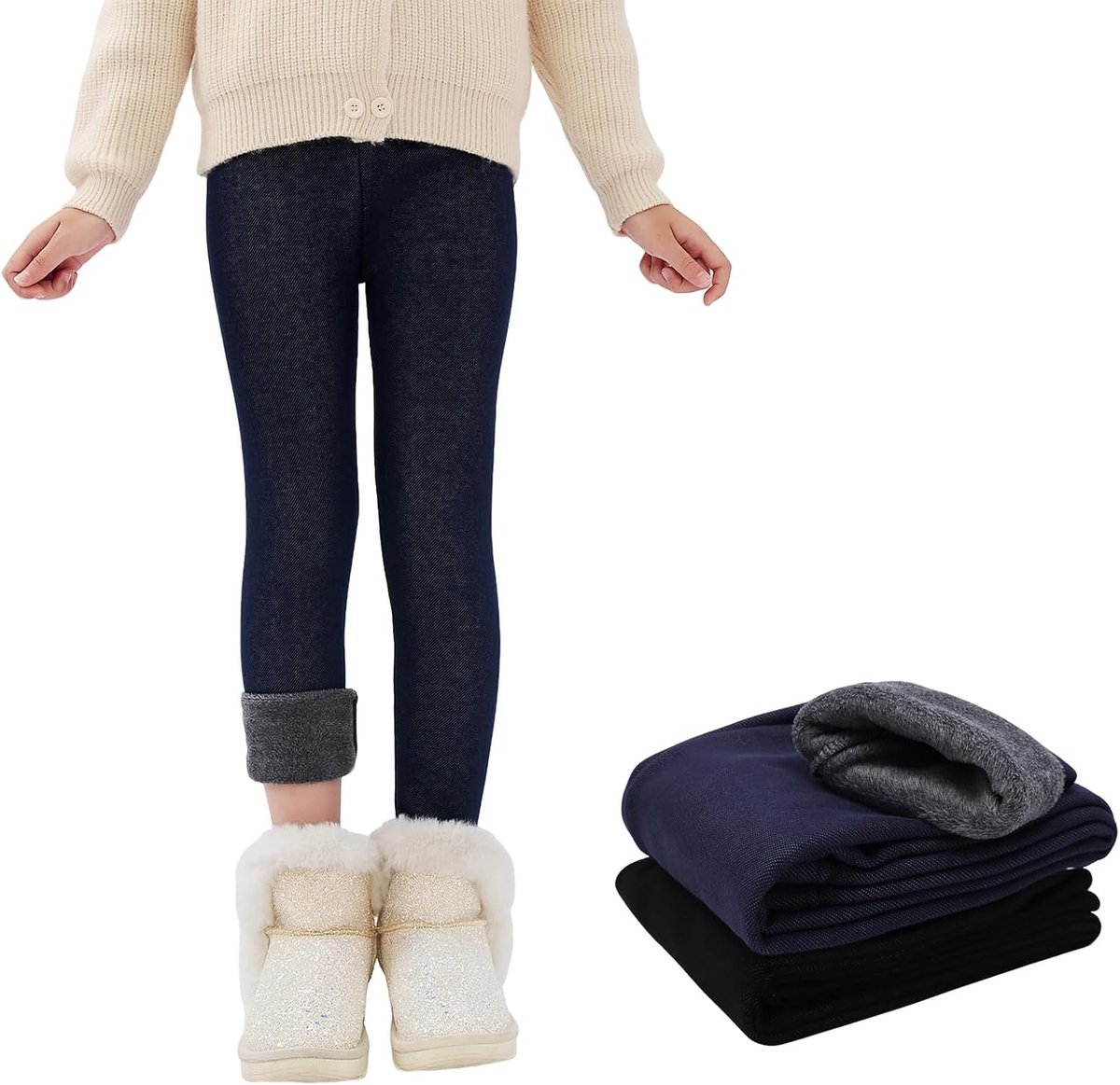 Leggings voor meisjes Gevoerde thermoleggings met fleece Kinderen Winter Dikke Warme Hoge taille Lange broeken Leggings Thermobroeken Winterleggings, 5-13 jaar, maat 110-152