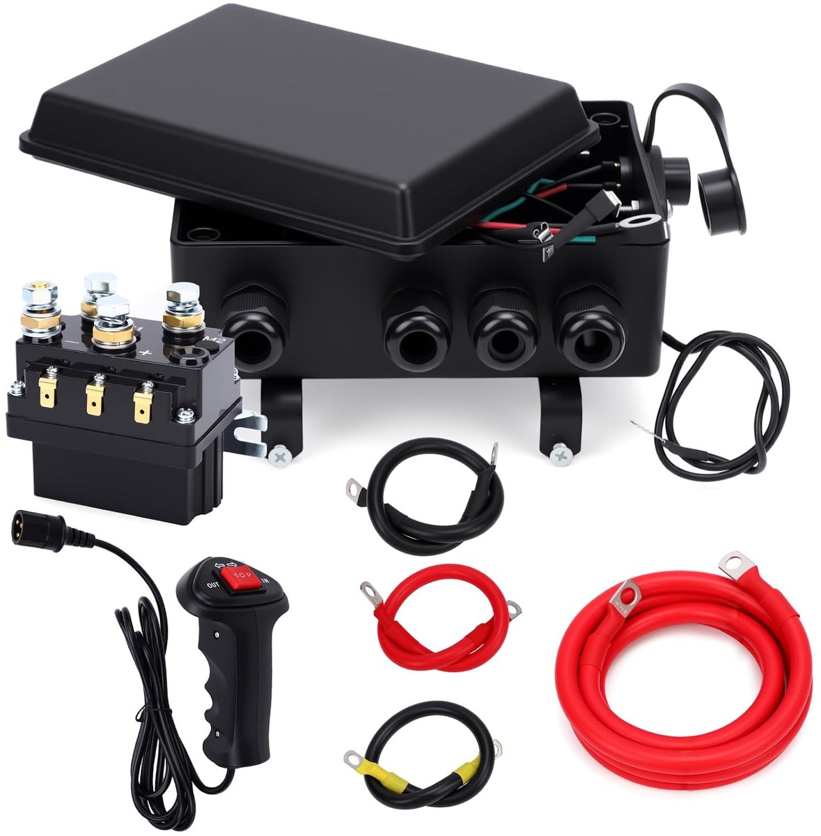 Relais, besturingsset, 12 V, 500 A, met besturingsbox, handbediening, kabelset, waterdicht, IP67, vervangende regeleenheid voor elektrische lier, offroad, terreinwagen, vrachtwagen