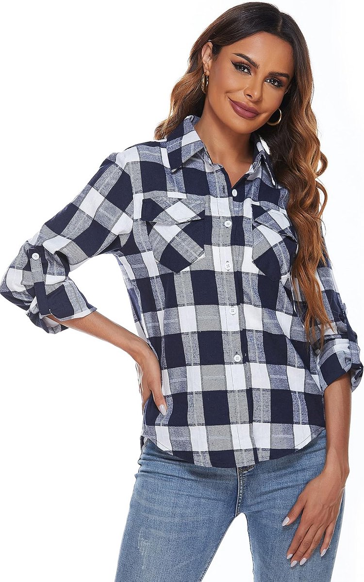 Blouse dames geruit shirt lange mouwen casual boyfriend hemd bovenstuk button down hemdblouse plaid shirt top