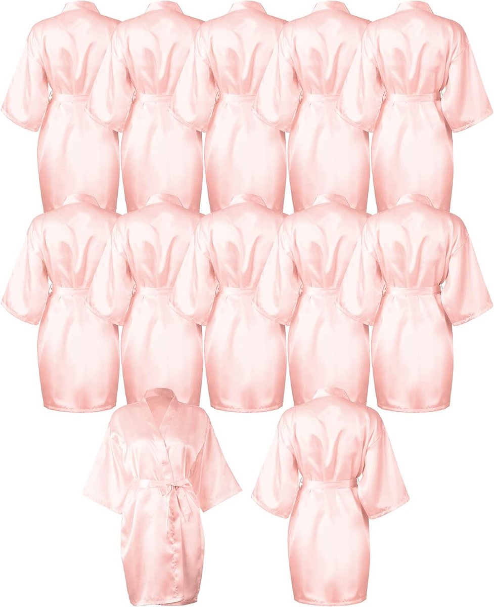 12 Pcs Kimono Robes for Women Silky Bride Bridesmaids Robe Lightweight Short Satin for Wedding Bridal Birthday Party(Pink)