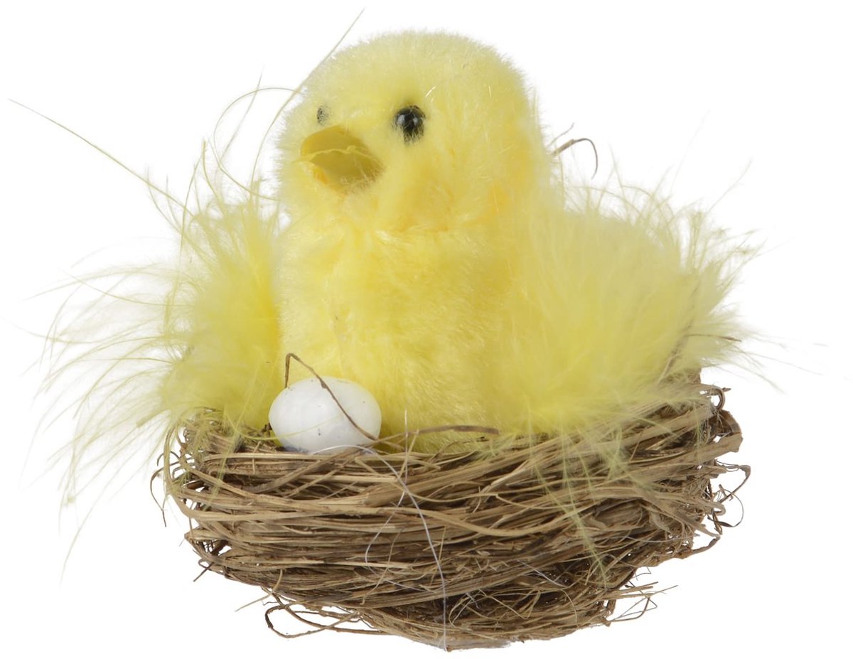 Decoris paaskuiken in nest met ei Ø 7 cm hoogte 7 cm