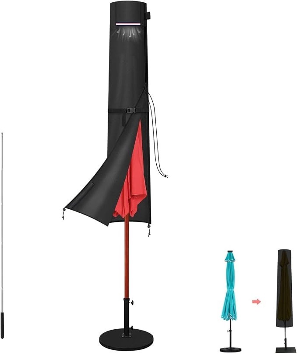 Livatto Parasolhoes met Telescopische Stang – Waterdichte 420D Oxford Beschermhoes voor Tuinparasol Ø 3 m – Zwart