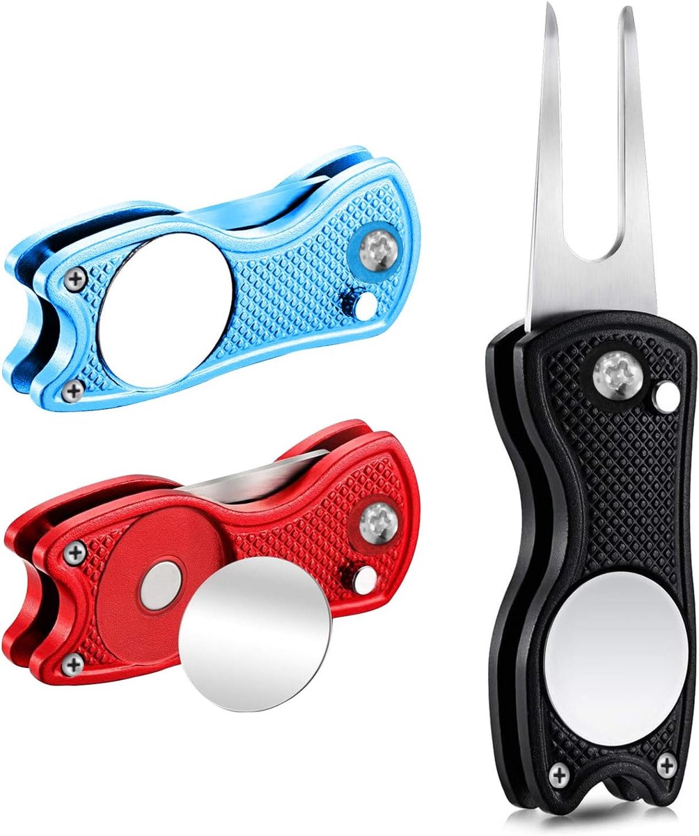 Divot Reparatie Tool met Pop-up Knop Magnetische Ball Putt Alignment voor Golfers, Opvouwbare Metalen Putting Groen Tool met Stevige Aluminium Handvat