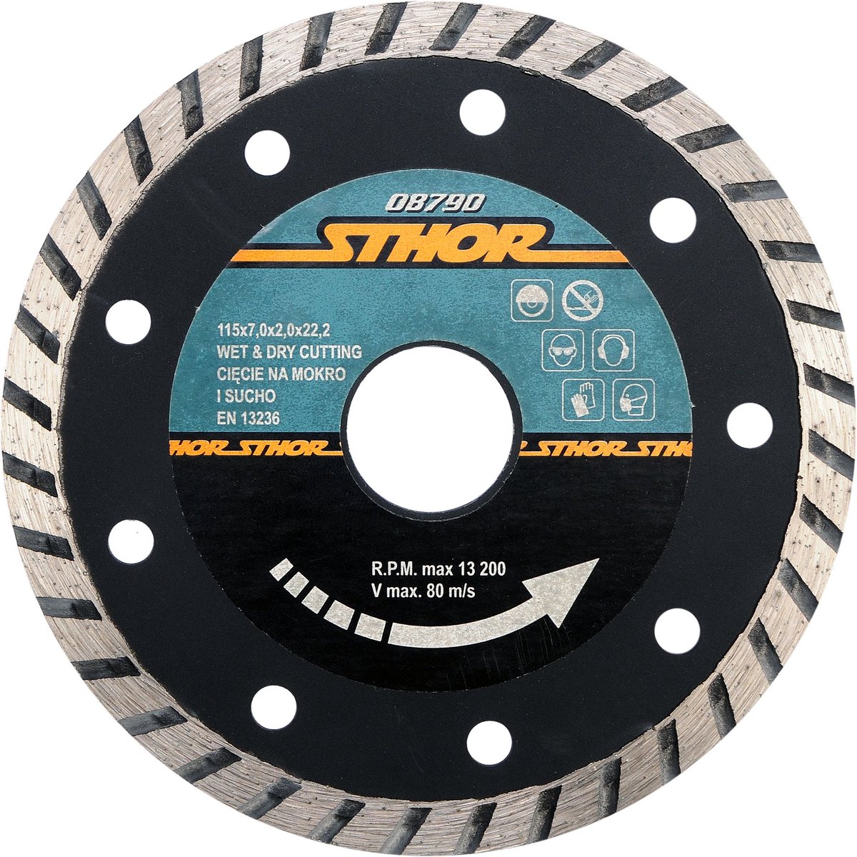 STHOR Turbo Diamantschijf - Ø 115 mm - Asgat 22.2 mm - Nat & Droog - 13.200 RPM - Beton & Keramiek (08700)