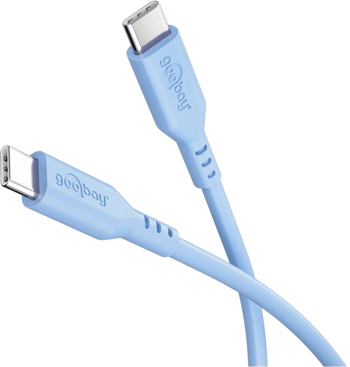 Goobay USB-C siliconenkabel, 1,5 m, blauw, 60 W, 3 A, zachte en robuuste oplaadkabel voor USB-C apparaten