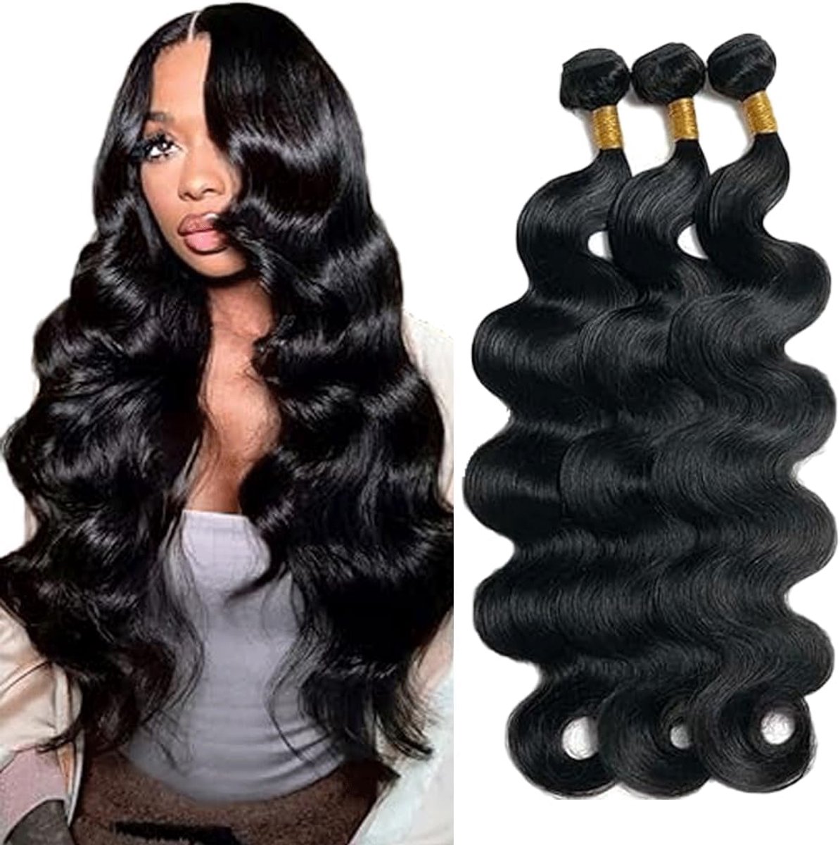 Wave Perücke Damen Bundles Human Hiar Unprocessed Brazilian Virgin Human Hair Extensions #1B Natural Black Mensliches Haar Bundle With Minimal Shedding For Women 22 24 26 Inch