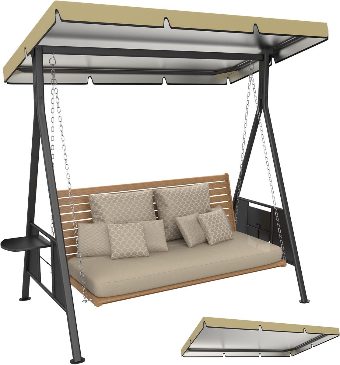 METERXITY Vervangende schommel-afdekking, 15,5 x 9,7 x 1,5 cm, 600D verdikte Oxford-schommel met afdekking, waterdichte stof, voor tuin, binnenplaats, park, veranda, terras, kaki, 1 stuks