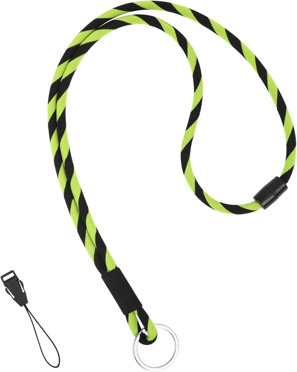 Lanyard met veiligheidssluiting en sleutelhanger, lange halsbanden voor ID-kaarten en mobiele telefoons - neon groen