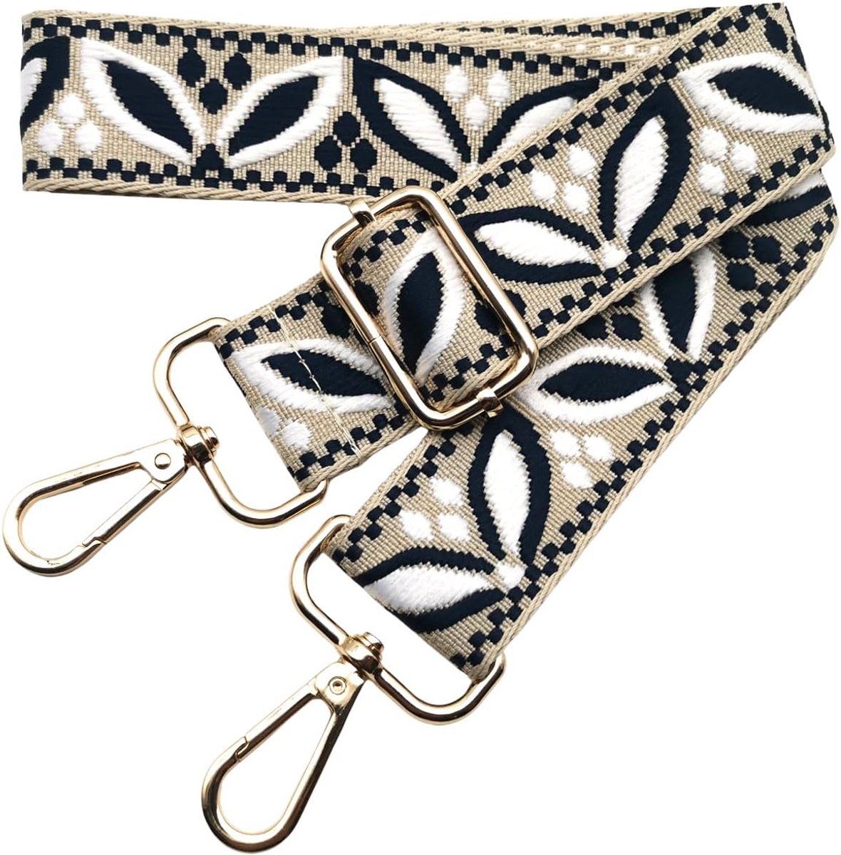 tasriem om te wisselen, brede schouderriem voor damestassen, 3,8 cm, tasriem met goudkleurige karabijnhaak, schouderriem voor dames, moderne crossbody, handtas, beige-marineblauw, 617