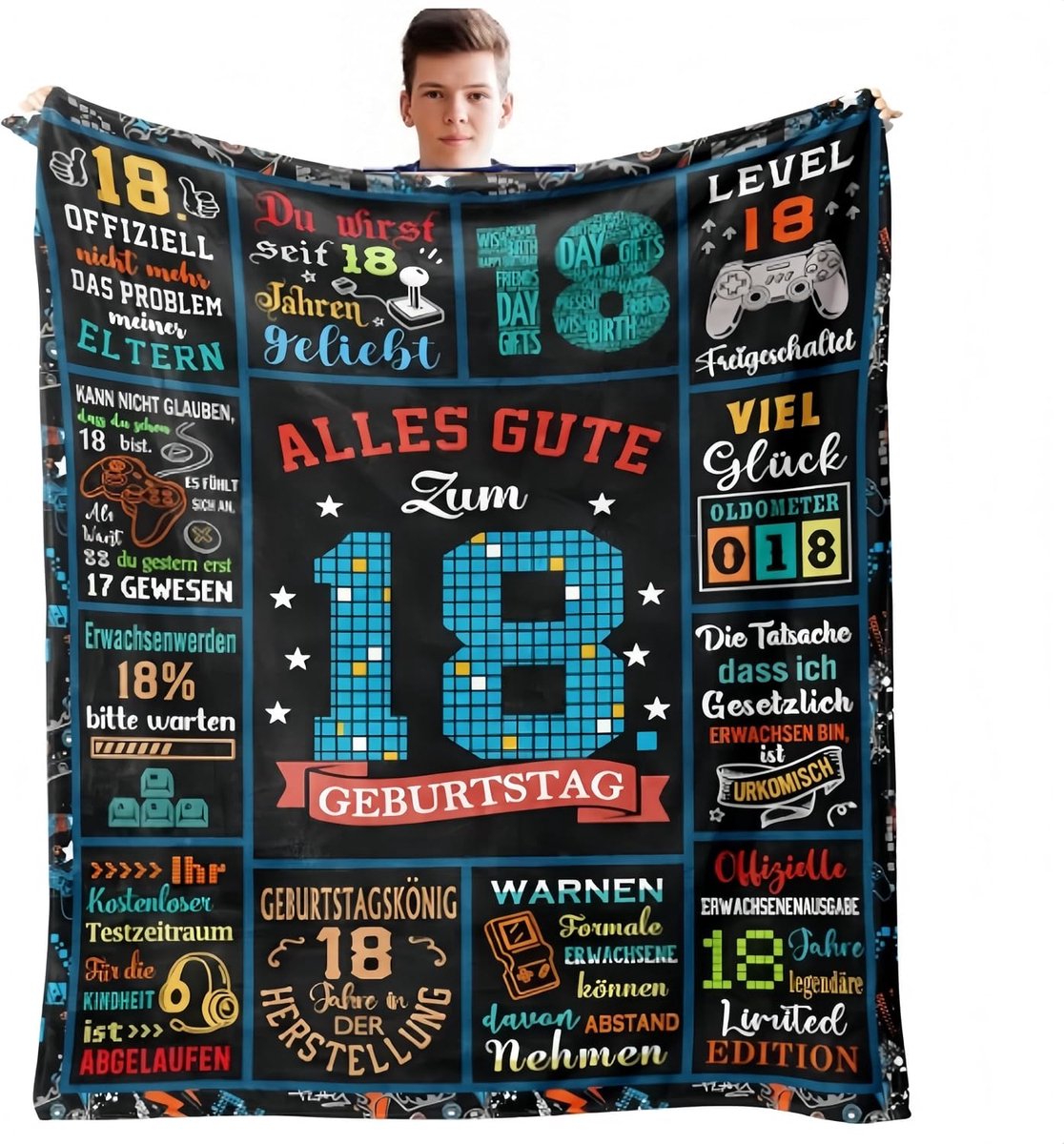 Deken voor 18e verjaardag jongens, polyester, gooien, deken, zwart, 150 x 130 cm