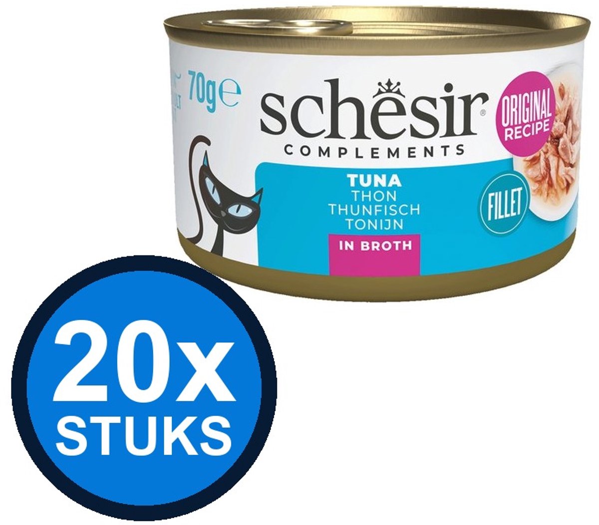 20x Schesir - Complementary - Kattenvoer - Bouillon in blik - Tonijn - 70g