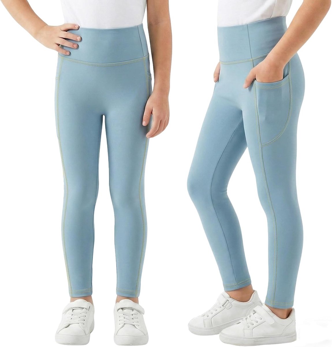 Leggings voor Meisjes Jeanslook Stretchbroek met Zakken Lengte Denimeffect Legging Slim Fit Elastisch Jeggings Hoge Taille Stretchbroeken Dagelijks Gebruik Sportbroek voor Kinderen Maat 116-164
