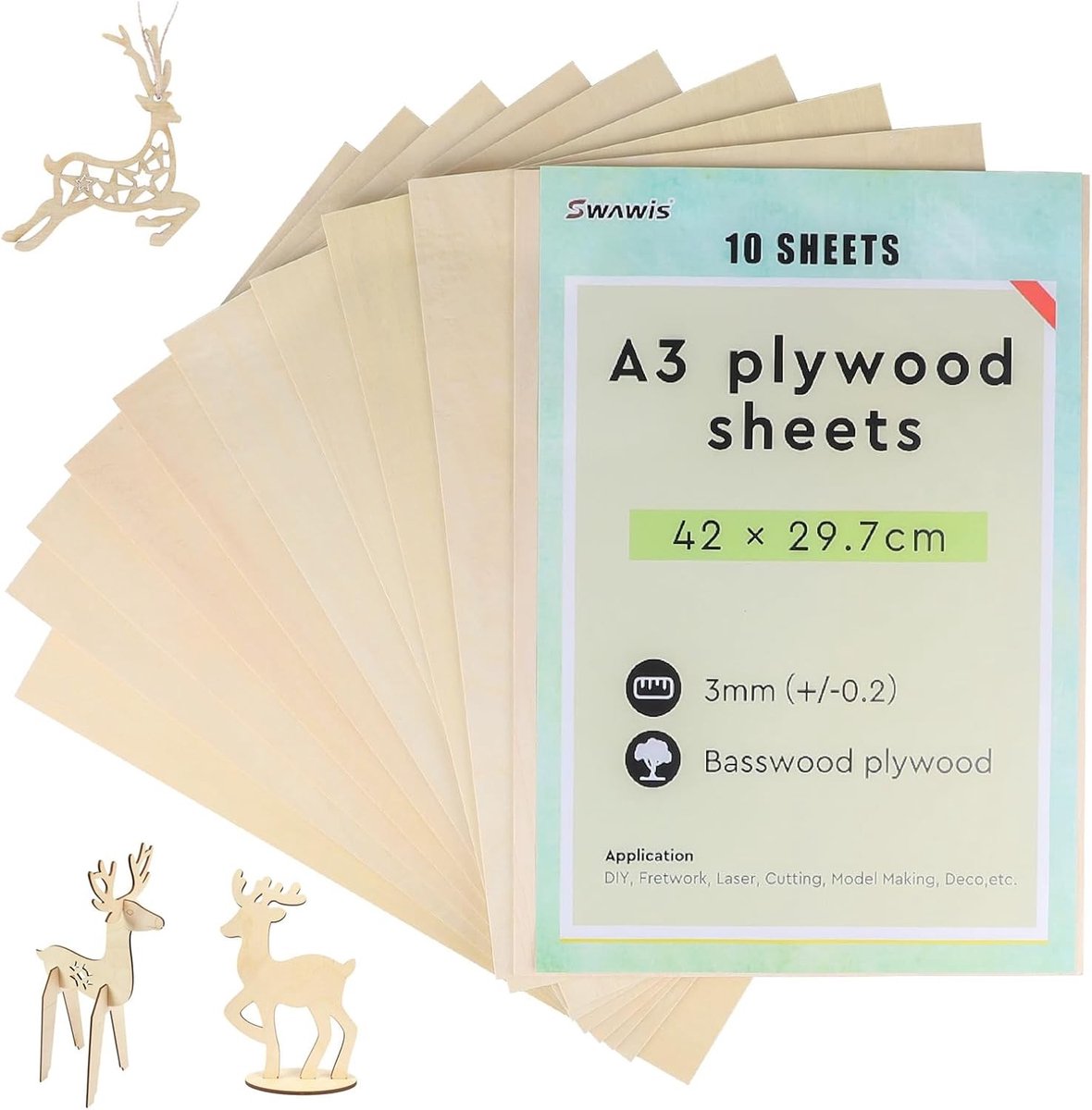 10 Stuks Plywood 3 mm A3 420 x 300 mm voor Creatieve Projecten en Houtbewerking