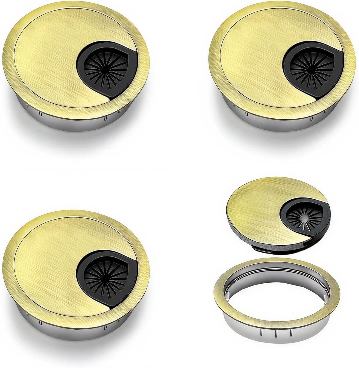4 stuks bureaukabeldoorvoer, Ø 50 mm kabeldoorvoer rond, zinklegering, kabelgatafdekking, bronzen kabeldoorvoer, voor bureau en werkbank