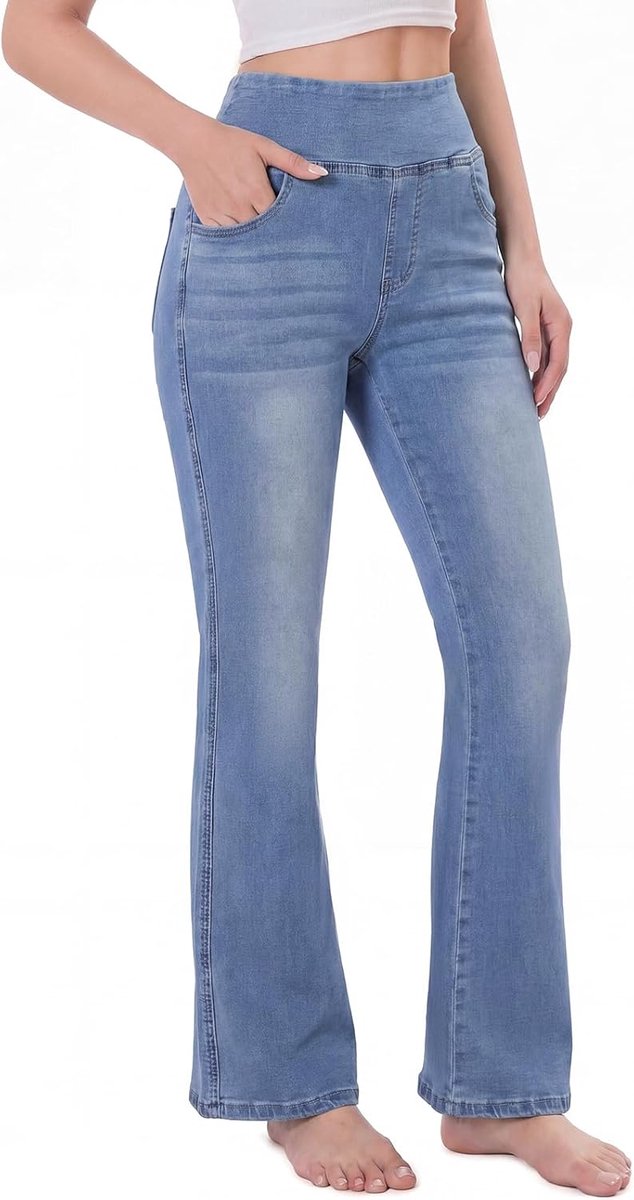 Jeans Dames, High Waist Flared Push Up Broek met Elastische Buikcontrole, Spijkerbroek voor Vrije Tijd en Kantoor
