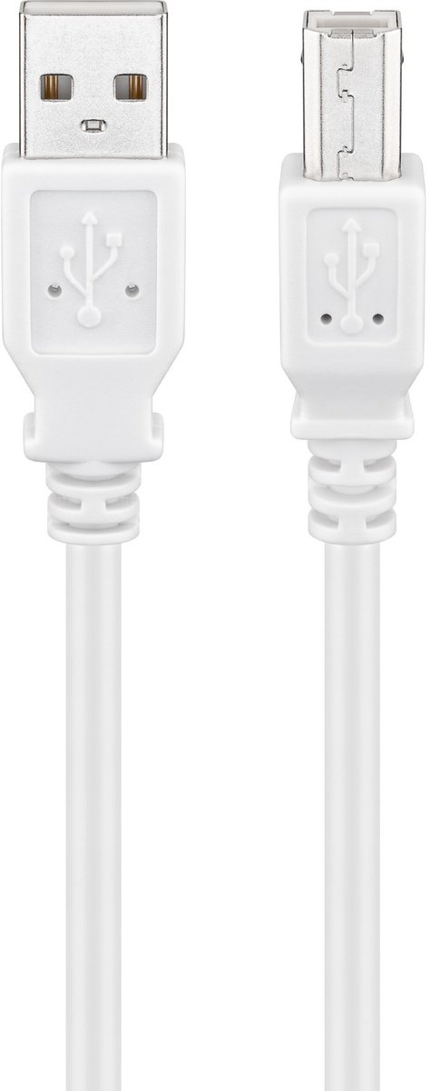Goobay USB-A naar USB-B-kabel, 1 m, wit, 2,5 W, 0,5 A, 480 Mbit/s, USB 2.0