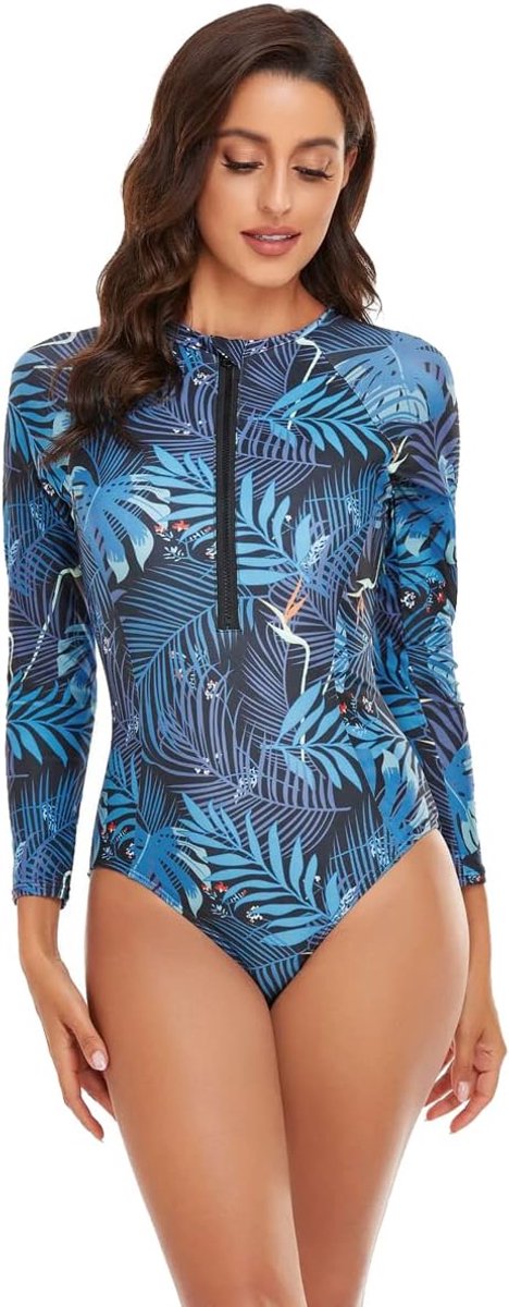 Zwempak voor Vrouwen,Zwemkleding met lange mouwen en rits aan de voorkant