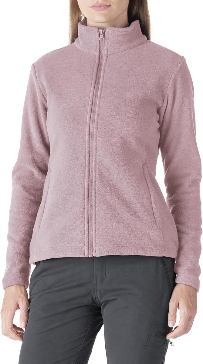Ventures Fleecejack voor dames met doorlopende ritssluiting, opstaande kraag, lichte fleece sweatjack, warme damesjas voor hardlopen, wandelen en vrije tijd