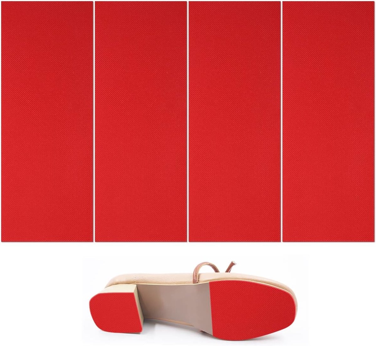 4 stuks 25 × 10 cm schoenzoolbeschermer, antislip siliconen schoengreepsticker, zelfklevende schoenbodembeschermer, ruisonderdrukkende schoenzool pads voor mannen vrouwen, rood