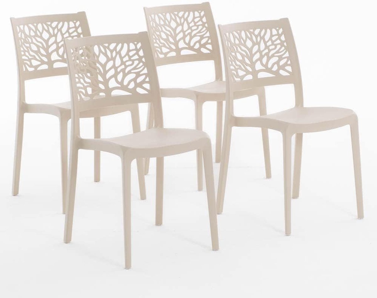 stoelen van hars met glasvezel (4, crème)