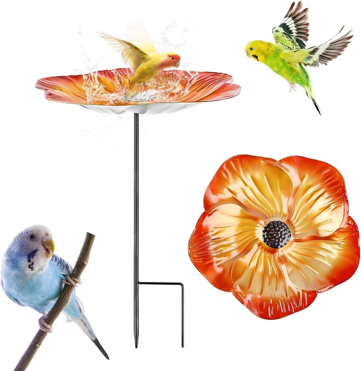 Stijlvolle Vogelbad voor de Tuin - Winterbestendig Met Grondpen en Metalen Kom voor Vogels in de Achtertuin