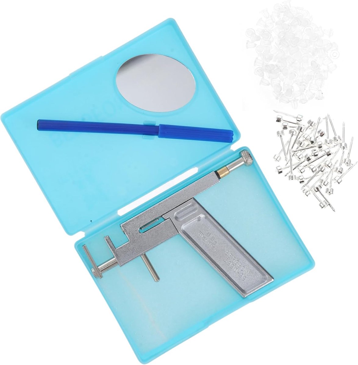 1set Rvs Oor Piercer Pijnloze Oor Piercing Tool Voor Veilig Snelle Oorbelplaatsing Zilver Inclusief Oorstuds Eenvoudig Handig Gebruik