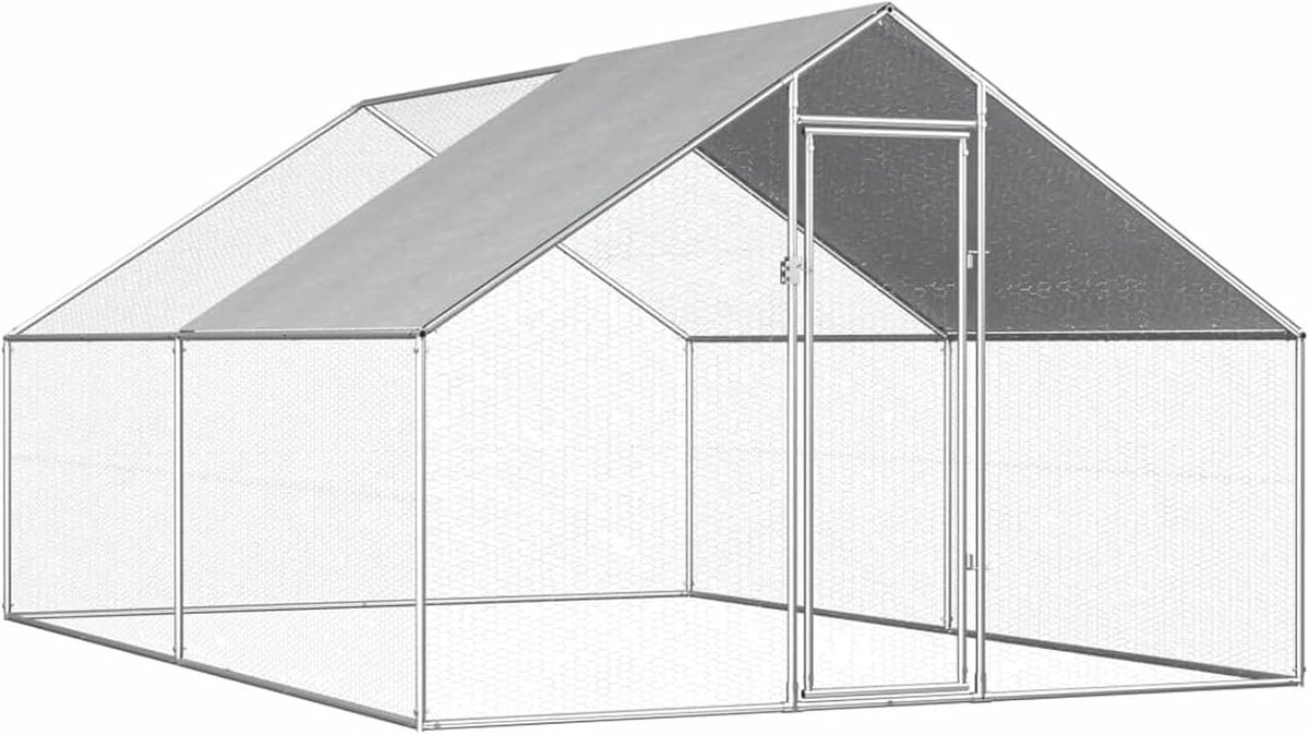 Kooi voor kippen voor buiten, kippenhok van metaal, omheining voor kippenhok 2,75 x 4 x 1,92 m, van verzinkt staal