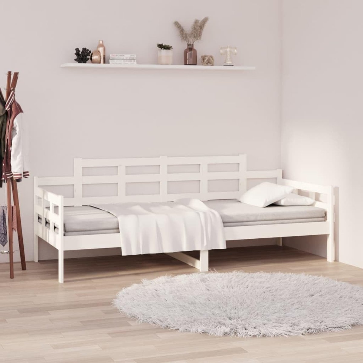 Massief grenenhout wit 80x200 cm logeerbed bank met lattenbodem stevig frame voor woonkamer slaapkamer