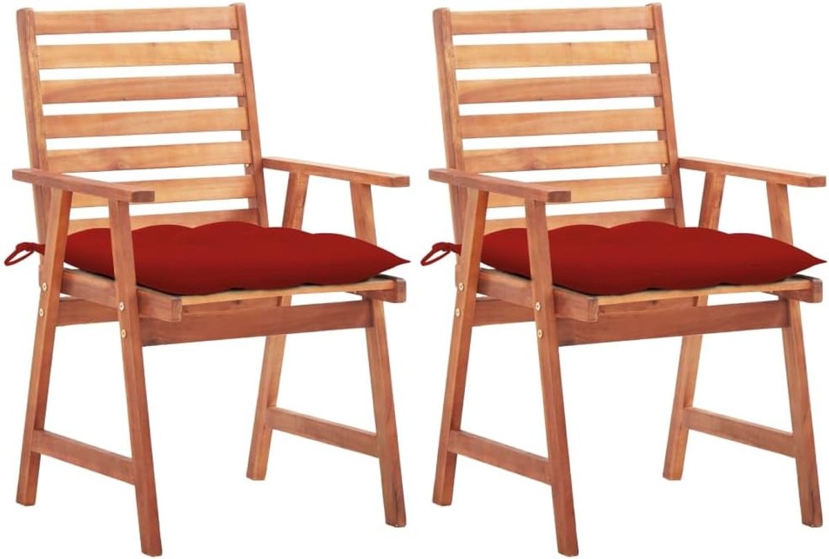 Set van 4 eetkamerstoelen voor buiten, van massief acaciahout, met waterdichte kussens, tuinmeubelen voor terras en binnenplaats, rustiek design met lamellen, robuust