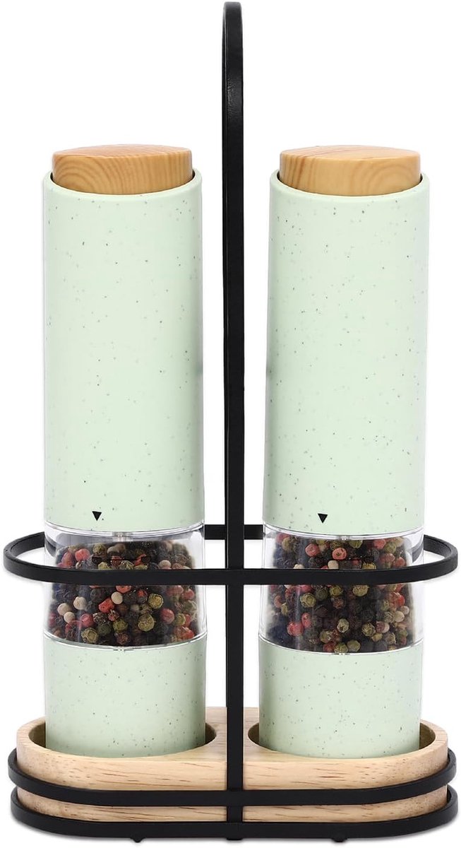 Pepermolenset met sokkel, elektrische pepermolen, pepermolenset met led-verlichting, instelbare grofheid, kruidenmolen voor BBQ, restaurant, keuken (groen)