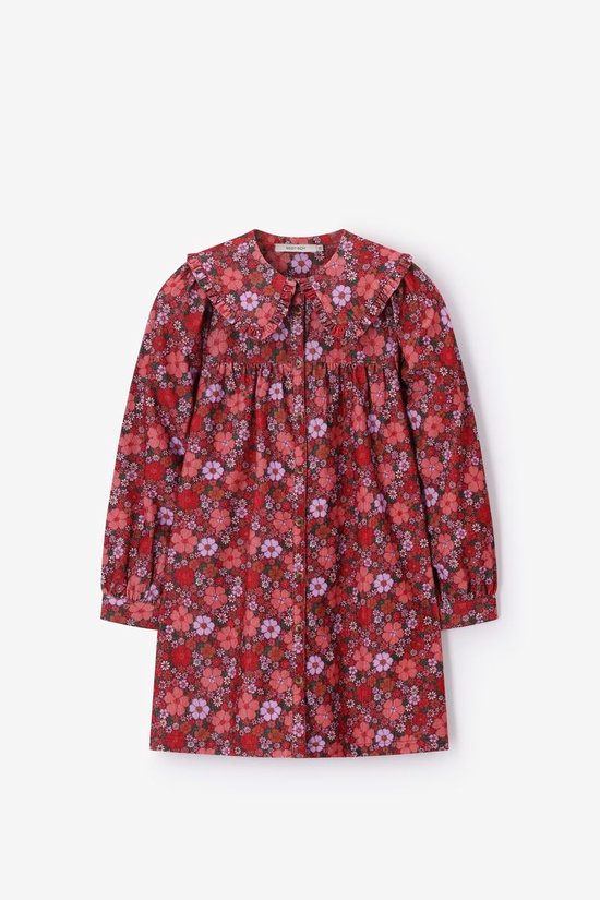 Donkerrode Corduroy Jurk Met Bloemenprint