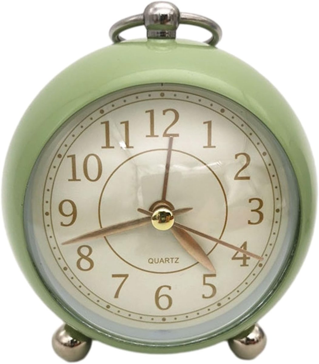 Wekker, vintage stijlvolle niet-tikkende analoge wekker met nachtlampje nachtkastje stille klok bureau slaapkamer decor (groen)