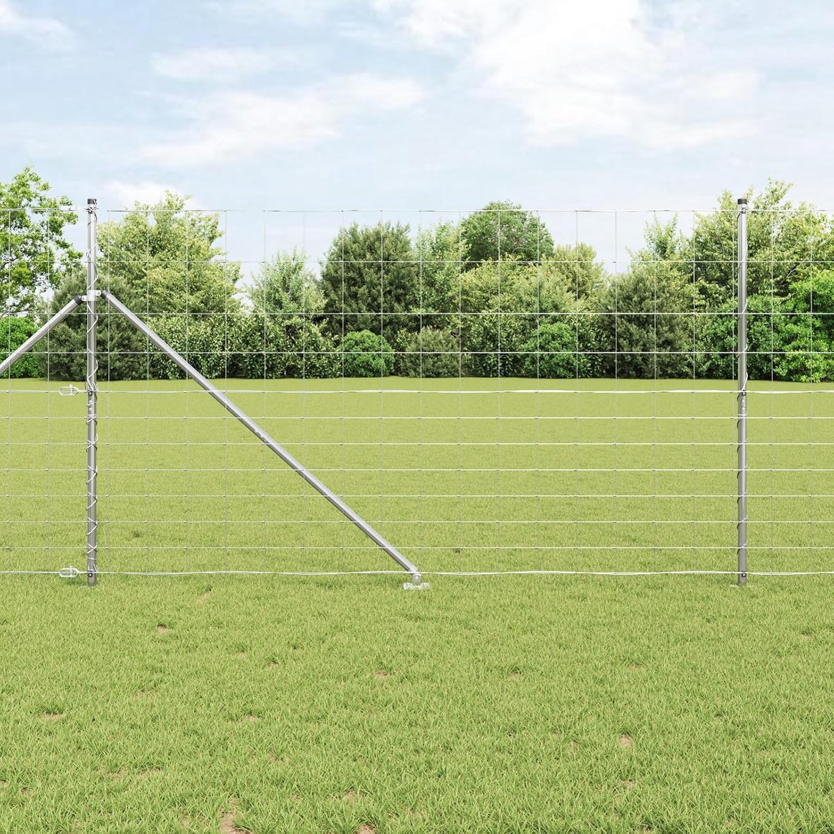 Veldhek 1,4 x 25 m verzinkt staal, hekpalen met punt 13 stuks Ø 32 mm 160 cm verzinkt staal, tuinhekken draadomheining voor hekken, groentebedden, kippenren weideperceel 3351431