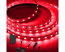 iNextStation LED Strip Licht Rood, 16.4ft/5M 12VLED Strip Verlichting met Voeding, Snijdbaar Zelfklevend Flexibel Ledstrip voor Slaapkamer, Binnen, Thuis, Keuken, Home-ledverlichting, Bars