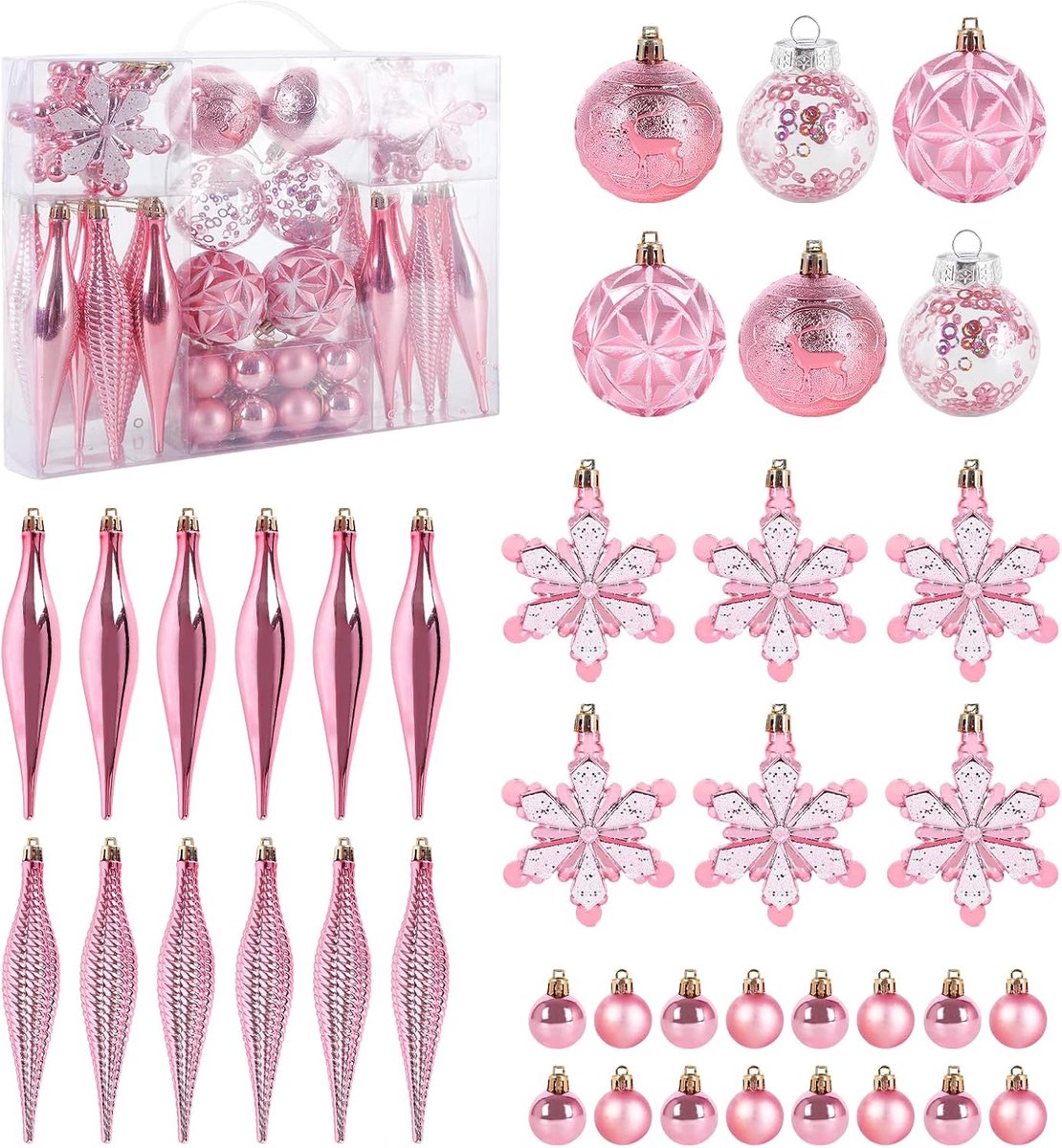 Kerstboomversiering 40 stuks kerstboomballen roze glitter kerstbal ornamenten splintervrij hangende kerstballen voor Kerstboom bruiloft feest