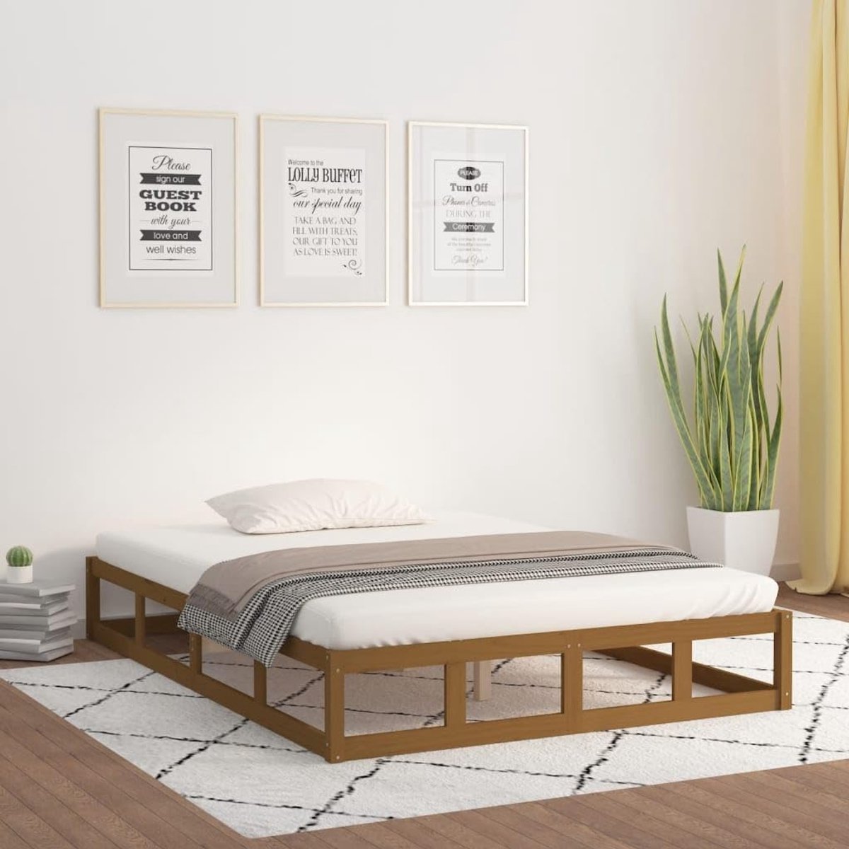 Grenenhout stabiel lattenbodem bedframe honingbruin 120x190 cm
