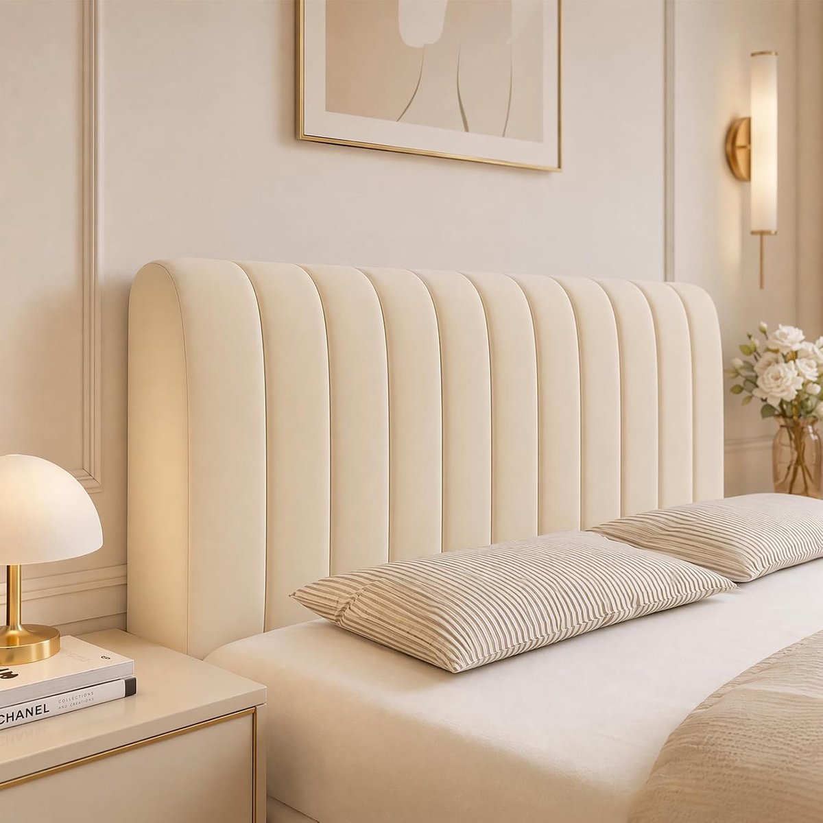 Hoofdbordhoes, gewatteerde en verdikte stretchhoes voor hoofdeinde, stofdicht en wasbaar, zachte fluwelen hoezen voor slaapkamer, anti-botsbescherming voor alle bedmaten (kaki, 70 x 200 cm)