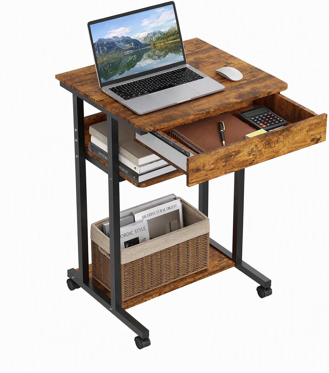Computerbureau met opberglade, 51 x 56 x 80 cm, studeertafel voor thuiskantoor, slaapkamer, kleine ruimtes, bruin hout