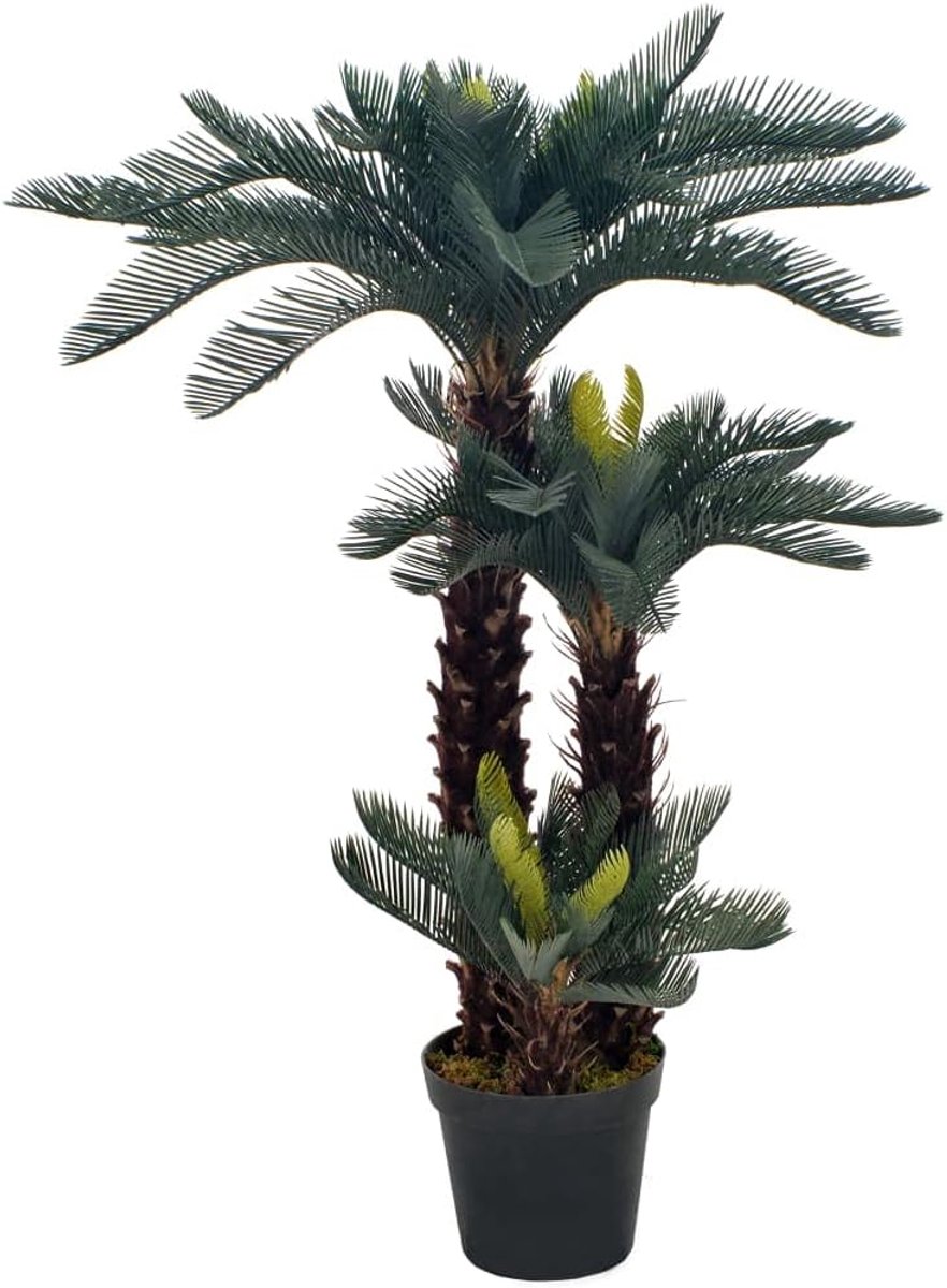 Kunstplant Cycas-palm met pot | kunstplant | kamerplant decoratieve plant thuis kantoor | kunstboom | hoogte: 125 cm, groen en bruin