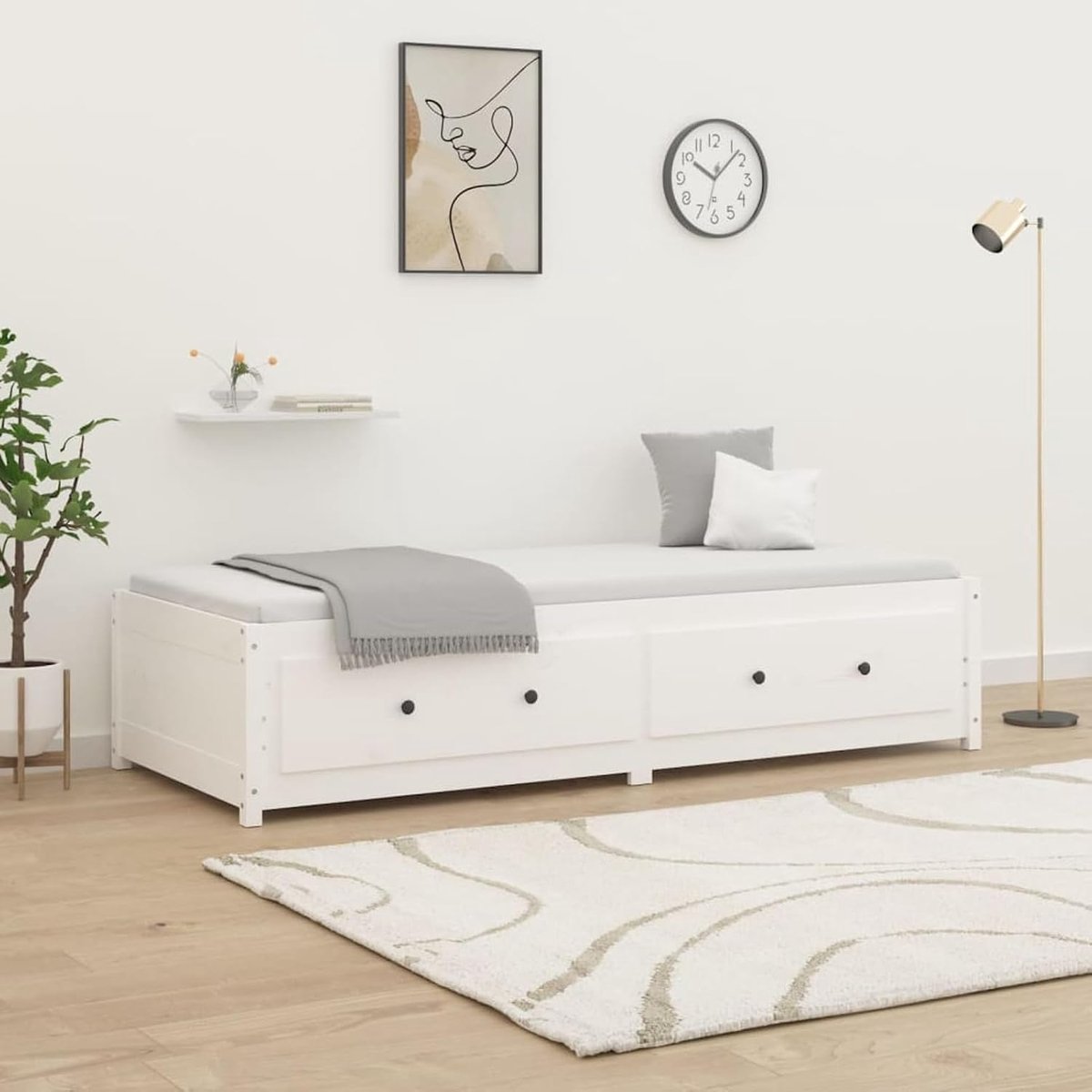 Dagbed zonder matras, wit, 80 x 200 cm, massief grenen, slaapbank, slaapbank, voor woonkamer, logeerkamer, kleine woningen821585