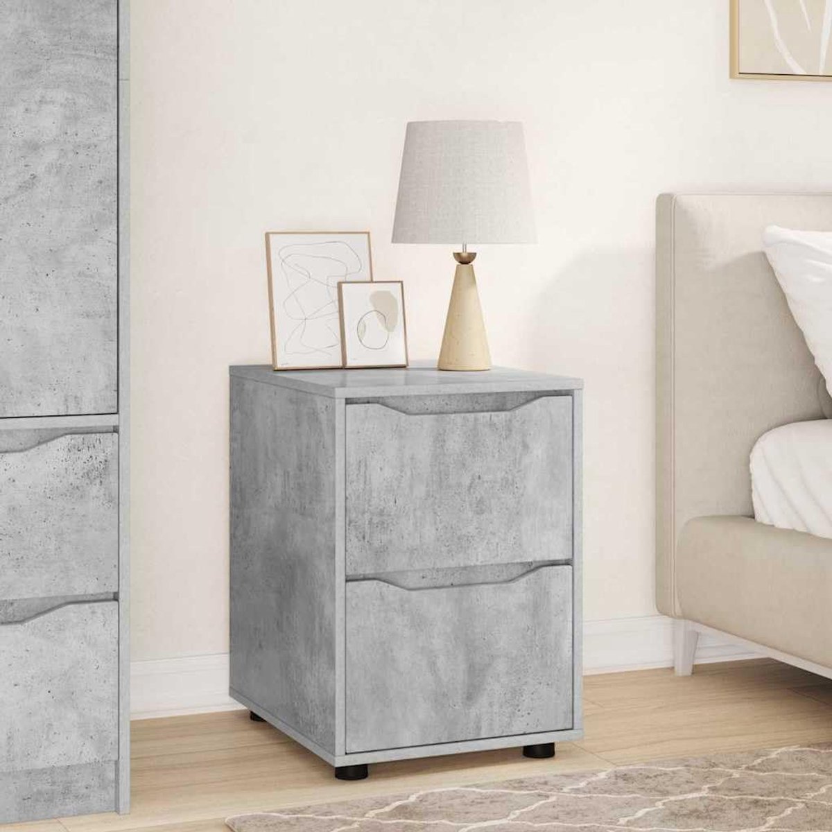 Opbergkast Beton Grijs 40 x 48 x 57 cm Bewerkt Hout Lades Afsluitbare Kledingkast Minimalistisch Design Woonkamer Slaapkamer Organizer Stefanig Stevige Constructie Met Verstelbare Hoogte
