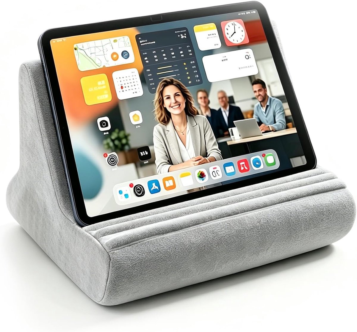 Kussenstandaard, tablethouder voor bed met 3 kijkhoeken en tas, compatibel met 4-13 inch iPad Pro 11, 13, Air, Mini, Galaxy Tab, e-reader (grijs)