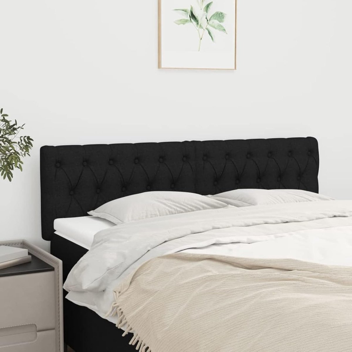 Hoofdeinde, 2-delig, zwart, 80 x 78 x 78/88 cm, stof, wandsteun, hoofdeinde, voor slaapkamer, logeerkamer