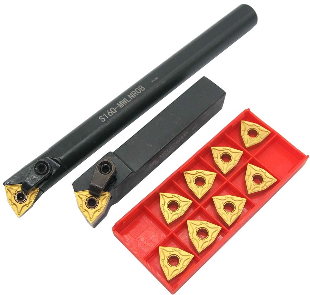 5/8 "draaibank Excircle indexeerbare Carbide Draaien Gereedschaphouder MWLNR1616H08 + Metalen draaibank Interne Boring Bar S16Q-MWLNR08 + Indexeerbaar Carbide Draaien Inserts WNMG431 (WNMG080404)