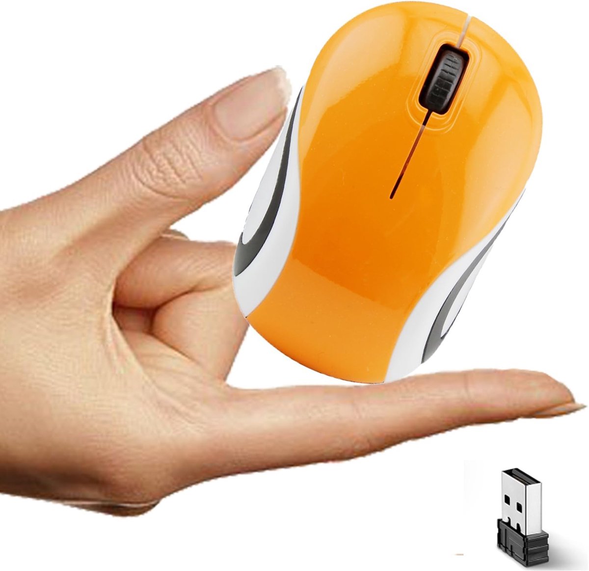 Draadloze muis voor zakenreizen, kleine ergonomische stille muizen, 2,4 G USB, 1600 dpi, voor kinderen, kleine handen, voor Windows/iOS/Android laptop/pc, Mac oranje