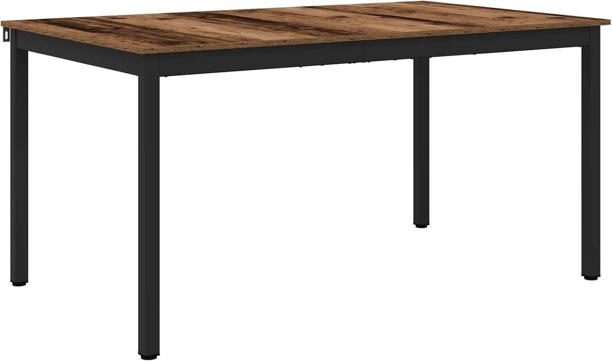 Eettafel met Houtnerf en Zwarte Metalen Poten, Moderne Vierkante Keukentafel voor Eetkamer, Thuiskantoor, Vergaderruimte (150x90x75 cm)