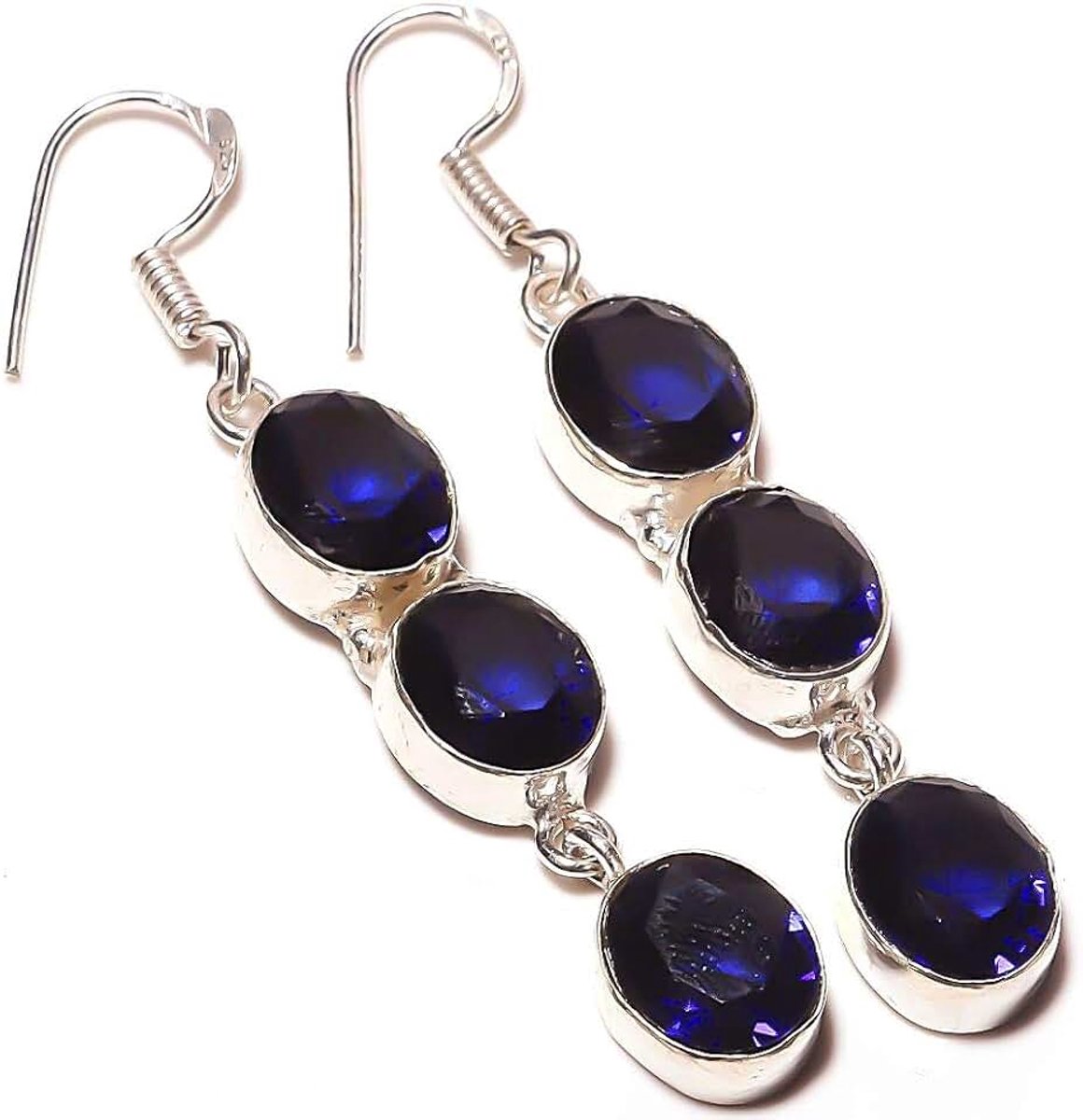 Tanzanite Quartz Handmade EARRING 2.5" Long Silver Plated! Jewelry from Kashish! All Variety Store all Occasions